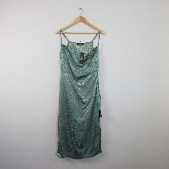 Lulus Total Stunner Satin Jacquard Cowl Neck Midi Dress M Sage Green Party 150 - Picture 1 of 10